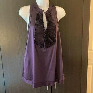 BCBGMaxazria Silk Racer-Back Tuxedo Pleated Tank S